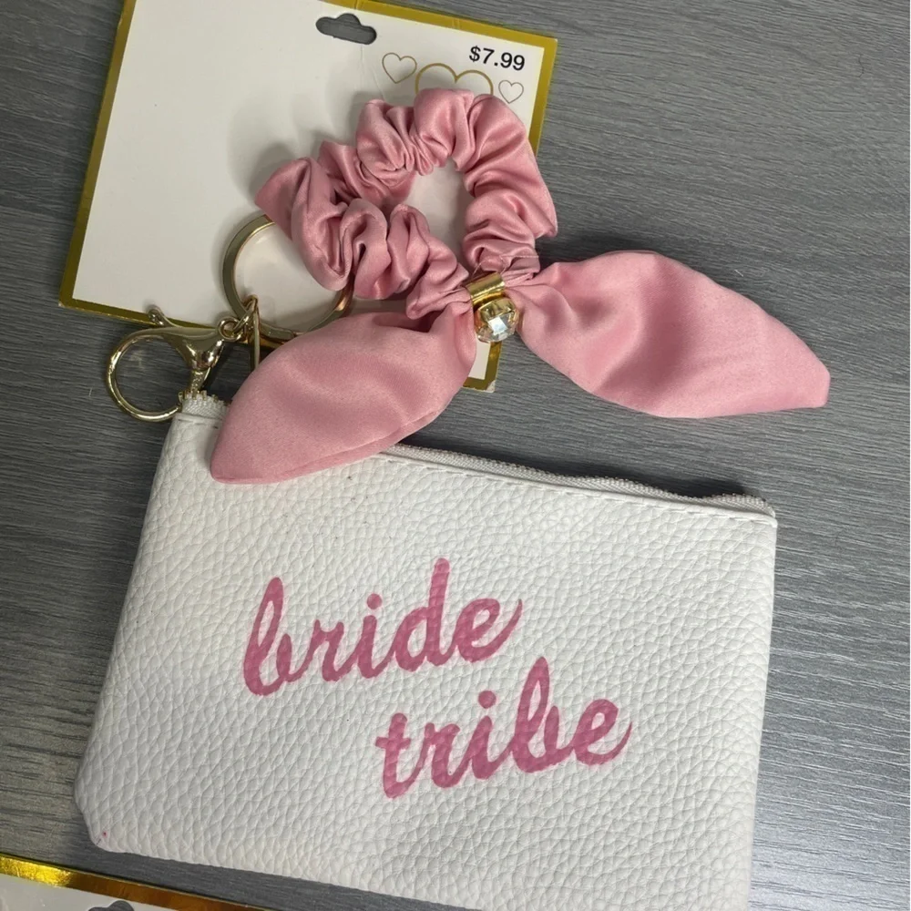 Bridal Gold Headpiece, 6pc Hair Ties, Bride Tribe Pouch with Scrunchie